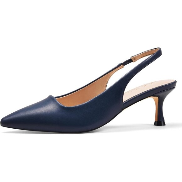🆕Women Blue Trendy Closed Toe Sling Back Kitten Heels Low Dressy Pumps - Picture 1 of 8